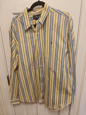 Ralph Lauren Yellow, Blue & White Striped Button-Down Shirt XL